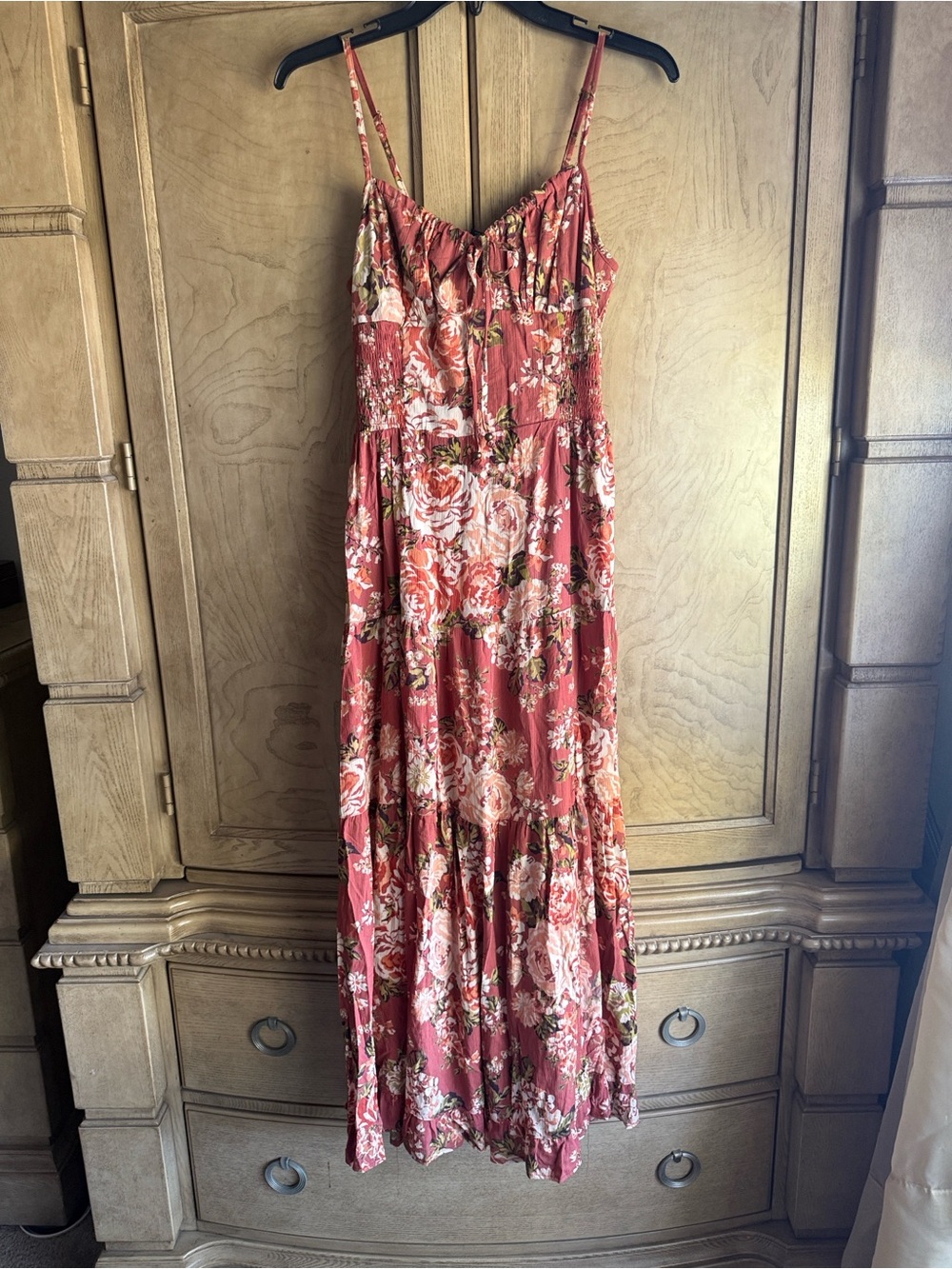 ANGIE 🔥🌴 BOHO Floral Tiered Maxi Dress - Dusty Orange
